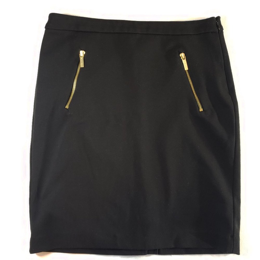 Perfect! Michael Kors Black Pencil Skirt Silver Zippers Women Size 8